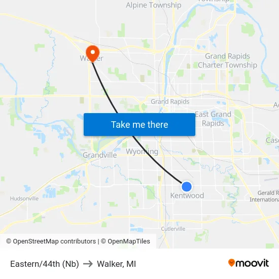 Eastern/44th (Nb) to Walker, MI map