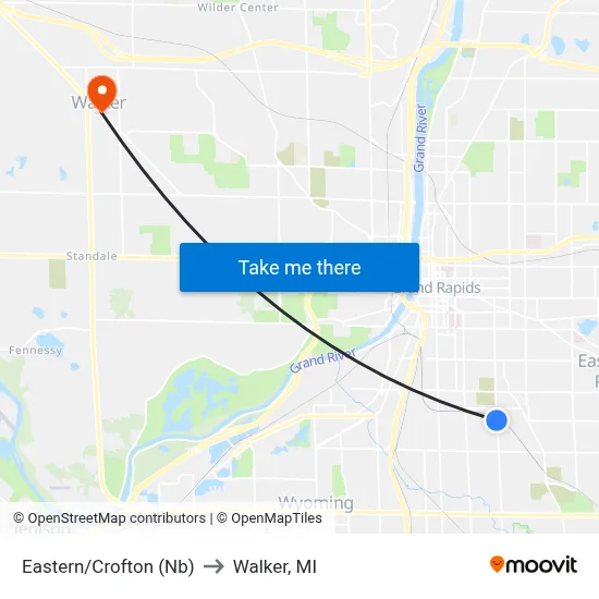 Eastern/Crofton (Nb) to Walker, MI map