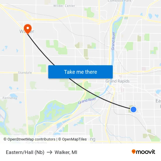 Eastern/Hall (Nb) to Walker, MI map