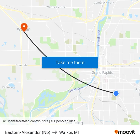 Eastern/Alexander (Nb) to Walker, MI map
