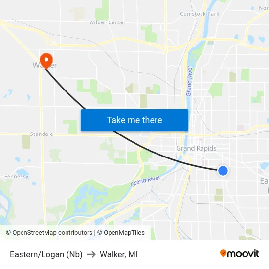Eastern/Logan (Nb) to Walker, MI map