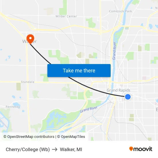 Cherry/College (Wb) to Walker, MI map