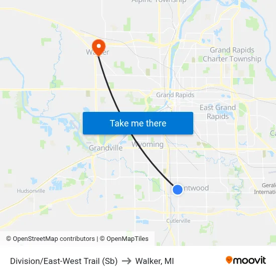 Division/East-West Trail (Sb) to Walker, MI map