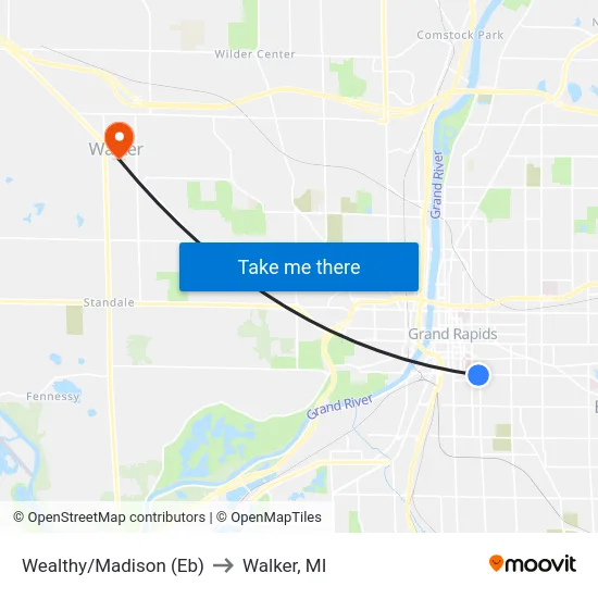 Wealthy/Madison (Eb) to Walker, MI map