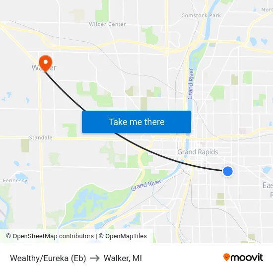 Wealthy/Eureka (Eb) to Walker, MI map
