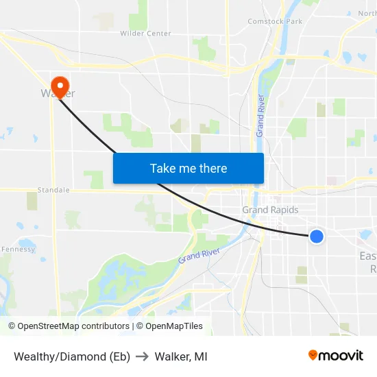 Wealthy/Diamond (Eb) to Walker, MI map