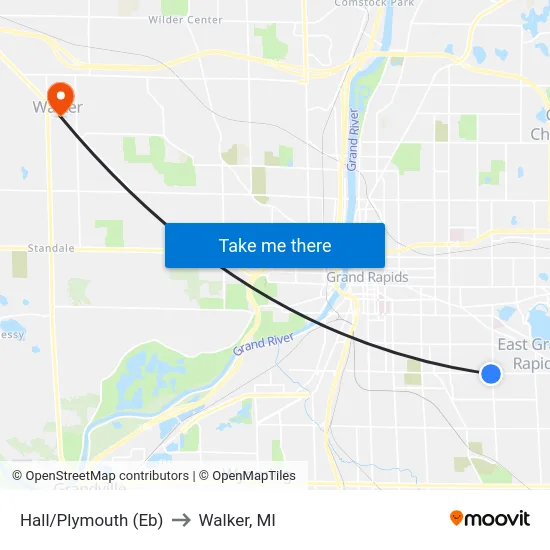 Hall/Plymouth (Eb) to Walker, MI map