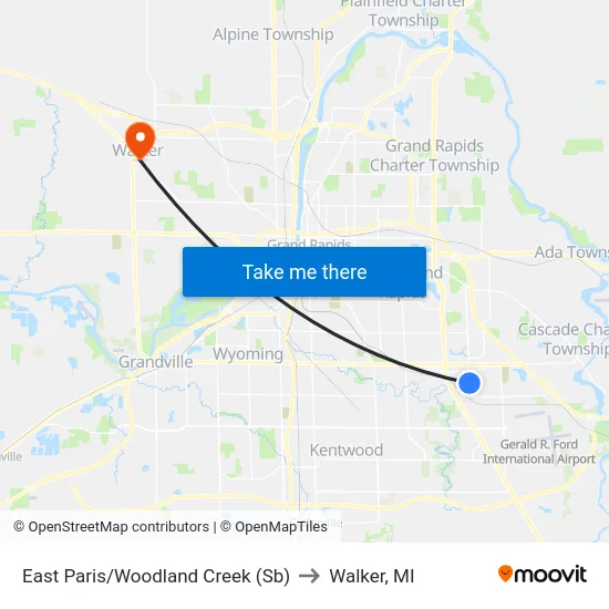 East Paris/Woodland Creek (Sb) to Walker, MI map