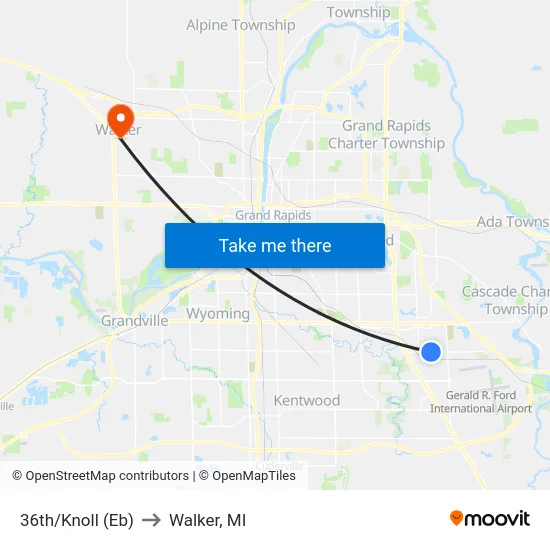 36th/Knoll (Eb) to Walker, MI map