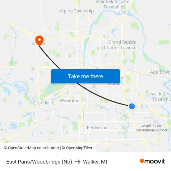 East Paris/Woodbridge (Nb) to Walker, MI map