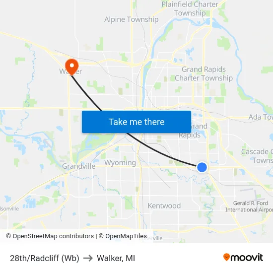 28th/Radcliff (Wb) to Walker, MI map