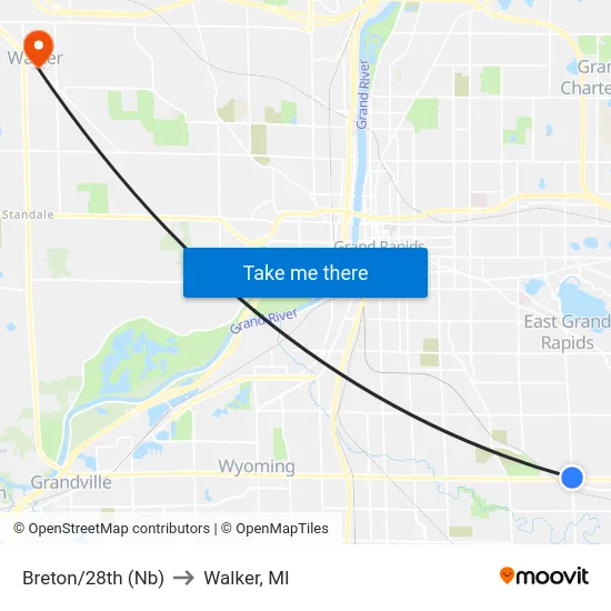 Breton/28th (Nb) to Walker, MI map