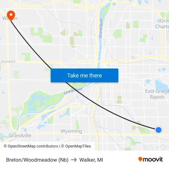 Breton/Woodmeadow (Nb) to Walker, MI map