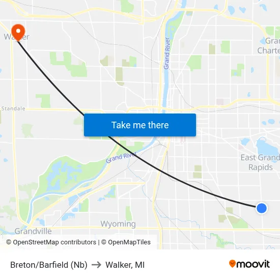 Breton/Barfield (Nb) to Walker, MI map