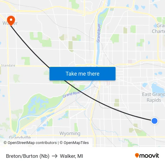 Breton/Burton (Nb) to Walker, MI map