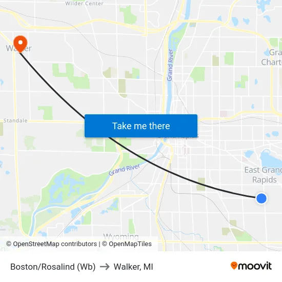 Boston/Rosalind (Wb) to Walker, MI map