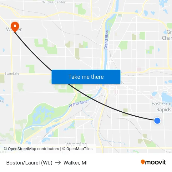 Boston/Laurel (Wb) to Walker, MI map