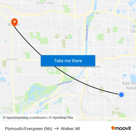 Plymouth/Evergreen (Nb) to Walker, MI map