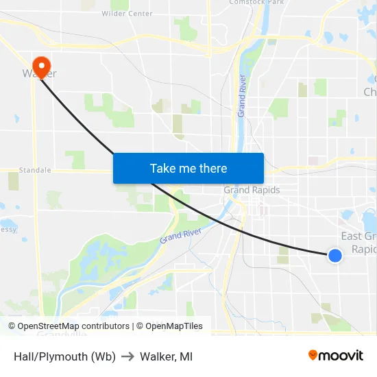 Hall/Plymouth (Wb) to Walker, MI map