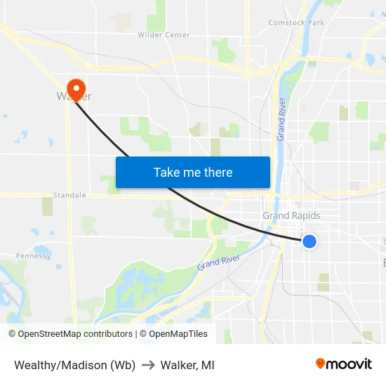 Wealthy/Madison (Wb) to Walker, MI map