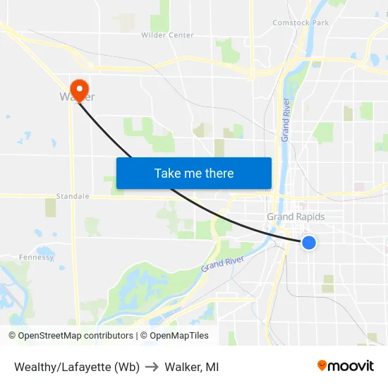 Wealthy/Lafayette (Wb) to Walker, MI map
