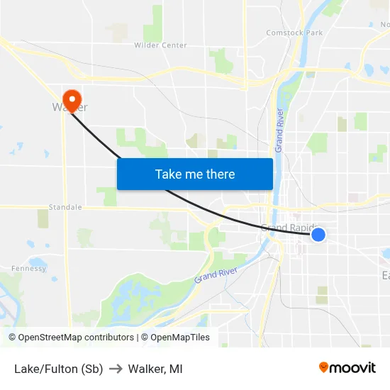 Lake/Fulton (Sb) to Walker, MI map