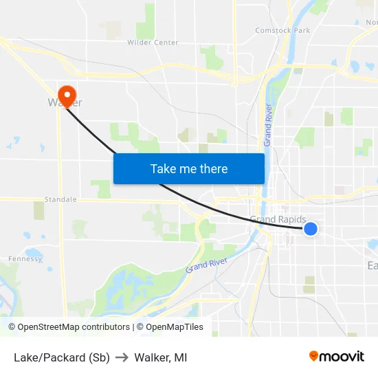 Lake/Packard (Sb) to Walker, MI map