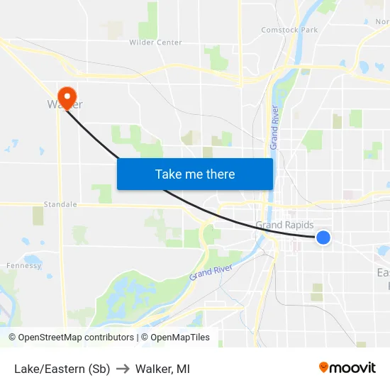 Lake/Eastern (Sb) to Walker, MI map