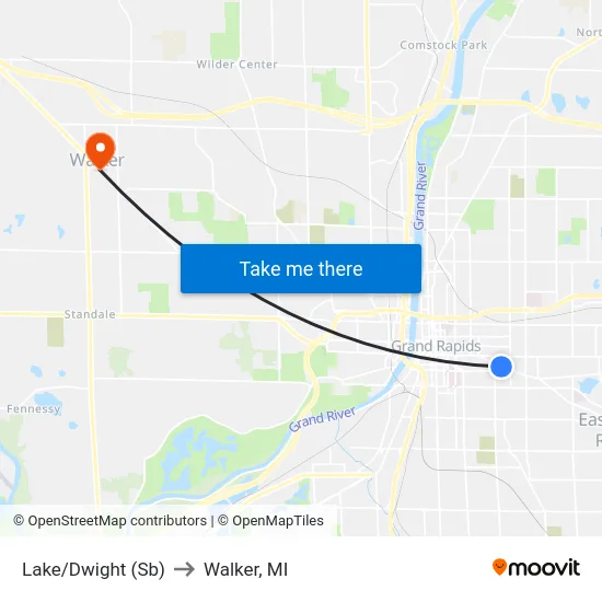 Lake/Dwight (Sb) to Walker, MI map