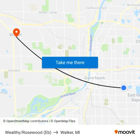 Wealthy/Rosewood (Eb) to Walker, MI map