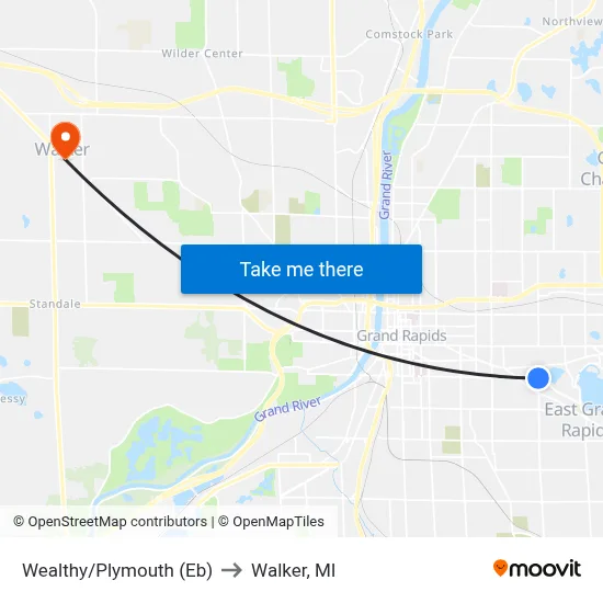 Wealthy/Plymouth (Eb) to Walker, MI map