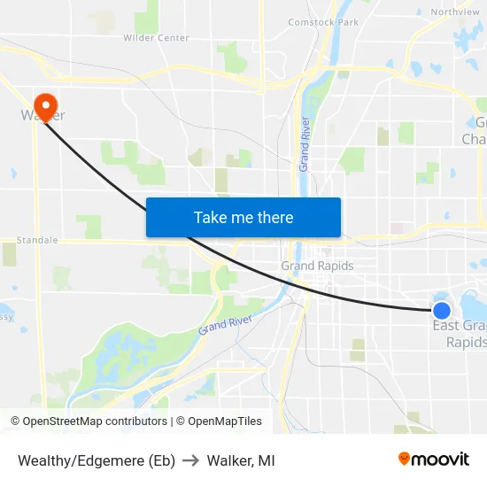 Wealthy/Edgemere (Eb) to Walker, MI map