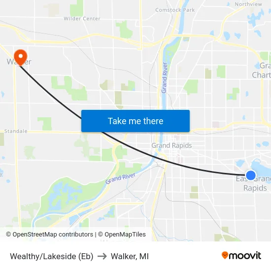 Wealthy/Lakeside (Eb) to Walker, MI map