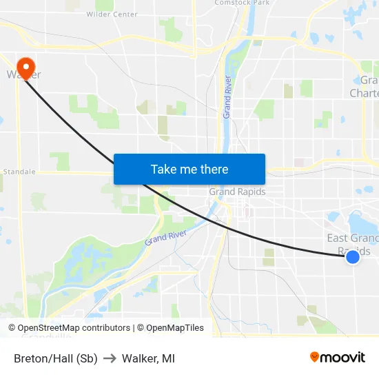 Breton/Hall (Sb) to Walker, MI map