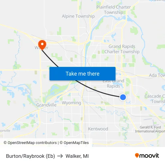 Burton/Raybrook (Eb) to Walker, MI map