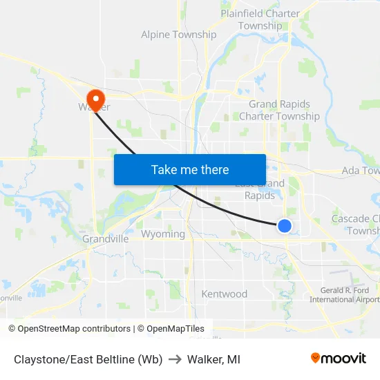 Claystone/East Beltline (Wb) to Walker, MI map
