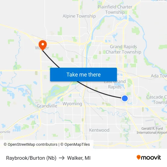 Raybrook/Burton (Nb) to Walker, MI map