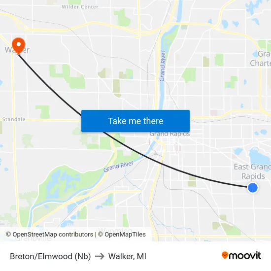 Breton/Elmwood (Nb) to Walker, MI map
