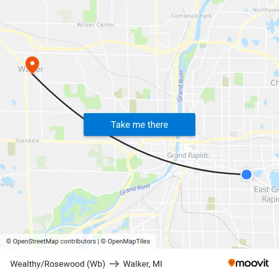Wealthy/Rosewood (Wb) to Walker, MI map