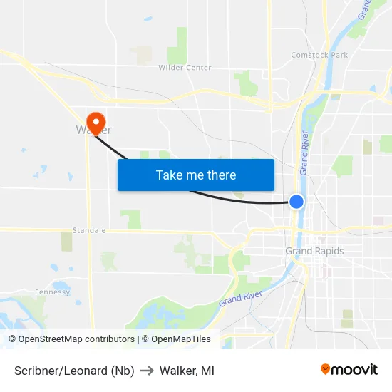 Scribner/Leonard (Nb) to Walker, MI map