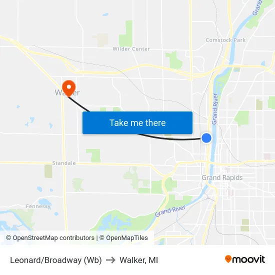 Leonard/Broadway (Wb) to Walker, MI map