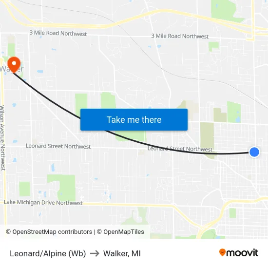 Leonard/Alpine (Wb) to Walker, MI map