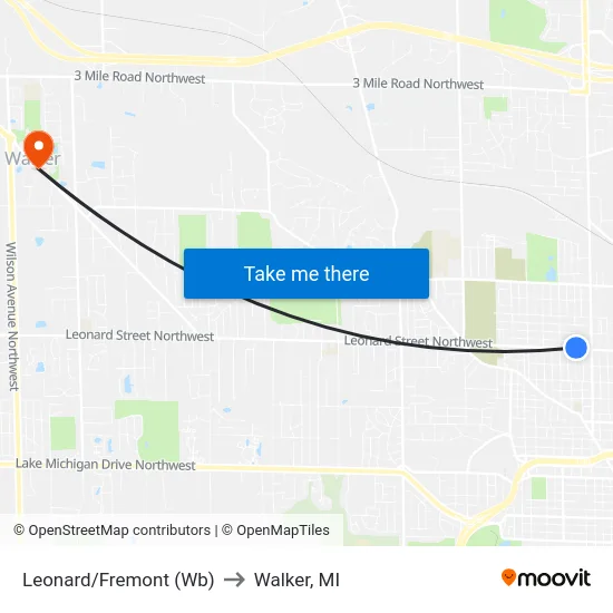 Leonard/Fremont (Wb) to Walker, MI map