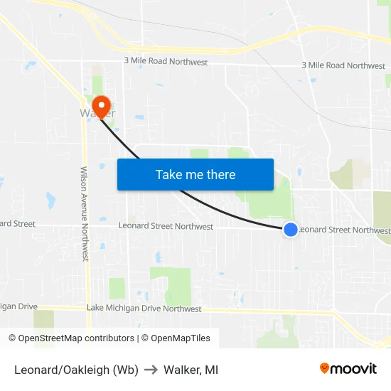 Leonard/Oakleigh (Wb) to Walker, MI map