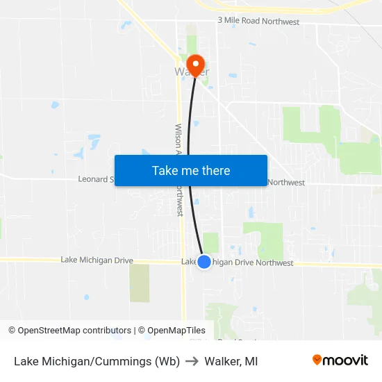 Lake Michigan/Cummings (Wb) to Walker, MI map