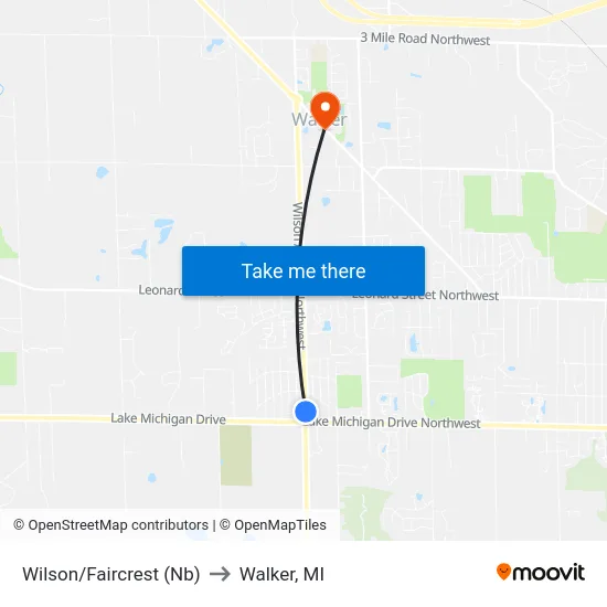 Wilson/Faircrest (Nb) to Walker, MI map