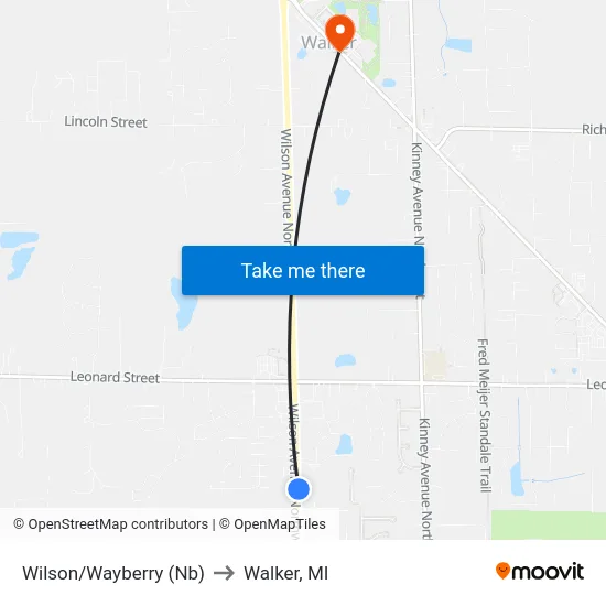 Wilson/Wayberry (Nb) to Walker, MI map