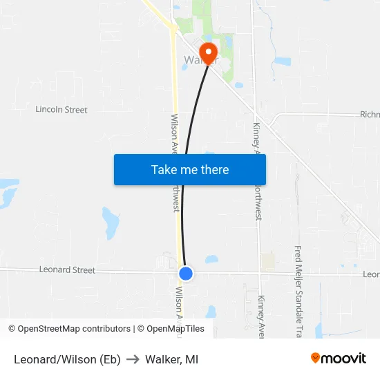 Leonard/Wilson (Eb) to Walker, MI map