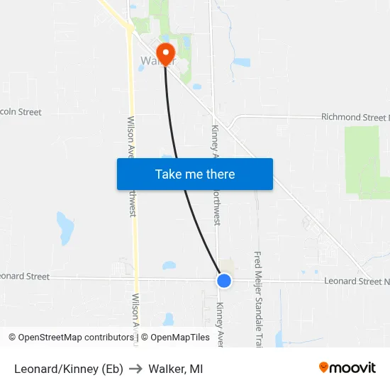 Leonard/Kinney (Eb) to Walker, MI map