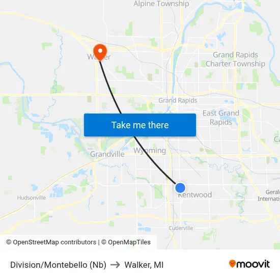 Division/Montebello (Nb) to Walker, MI map